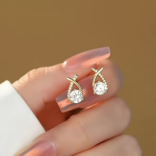 Golden Cross Stud Earrings With Zirconia