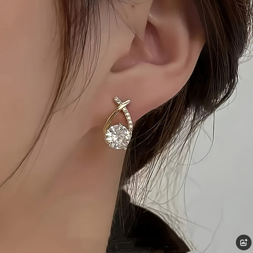 Golden Cross Stud Earrings With Zirconia