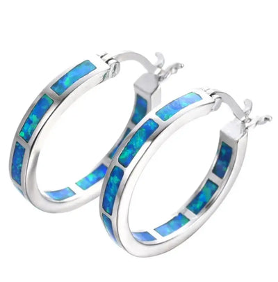 Chic Blue Fire Opal Hoop Earrings