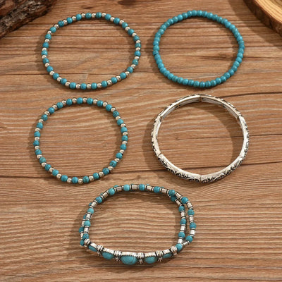 Set Of Bohemian Turquoise Bead Bracelets